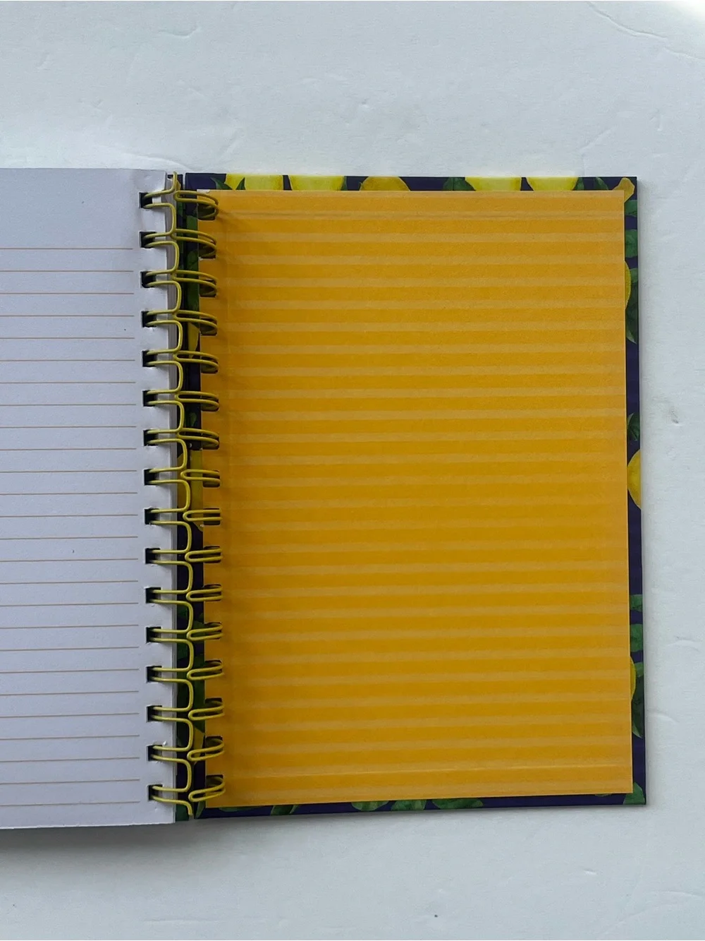 150 Page Spiral Lemon Print Journal/ Notebook — Navy & Yellow